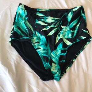 High waist leaf print bikini bottoms